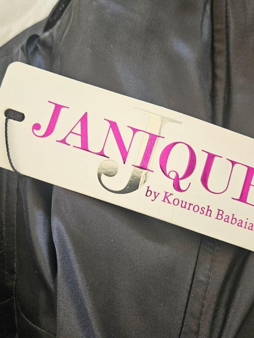 Janique by Kourosh Black Satin Beaded Cocktail Dress, New with Tags - Picture 8 of 8